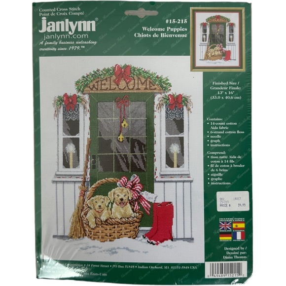 NWT Vintage 2001 Janlynn Welcome Puppies Counted Cross Stitch Kit 13" by 16" New - Picture 3 of 9